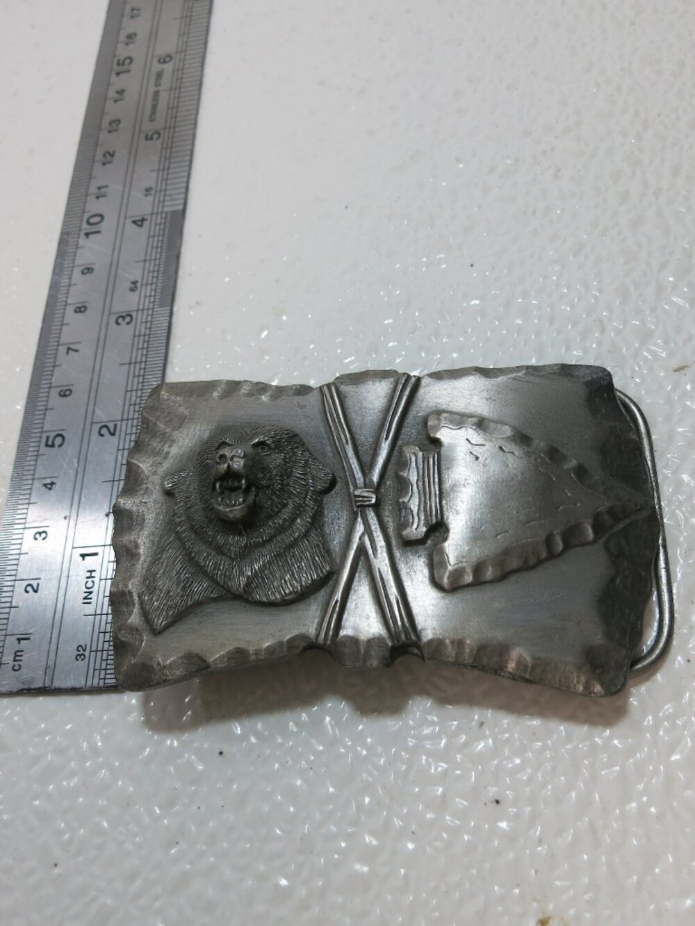 Bear Flint Arrowhead Pewter Belt Buckle AG59 Made in USA